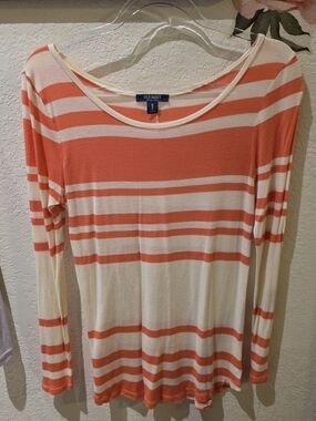 Old Navy Coral and Cream Striped Long-Sleeve Tee